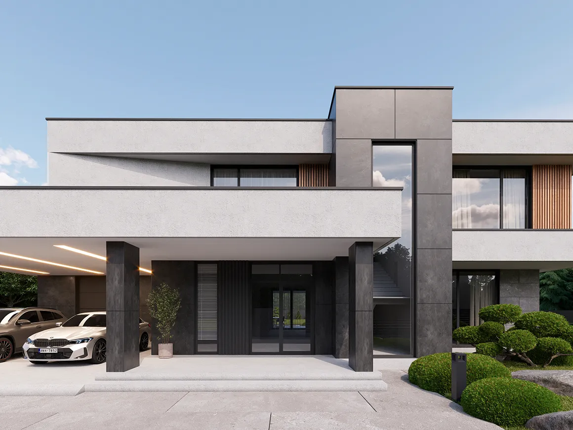 Divstāvu mājas projekts 293 m²: 4 Guļamistabas, 5 Vannasistabas, Atvērta virtuve, bez Garāžas