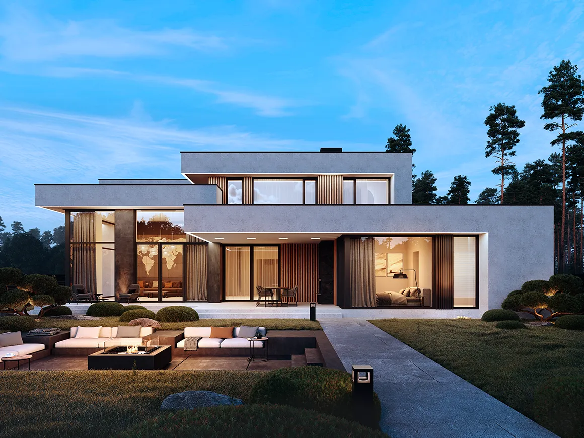 Divstāvu mājas projekts 293 m²: 4 Guļamistabas, 5 Vannasistabas, Atvērta virtuve, bez Garāžas