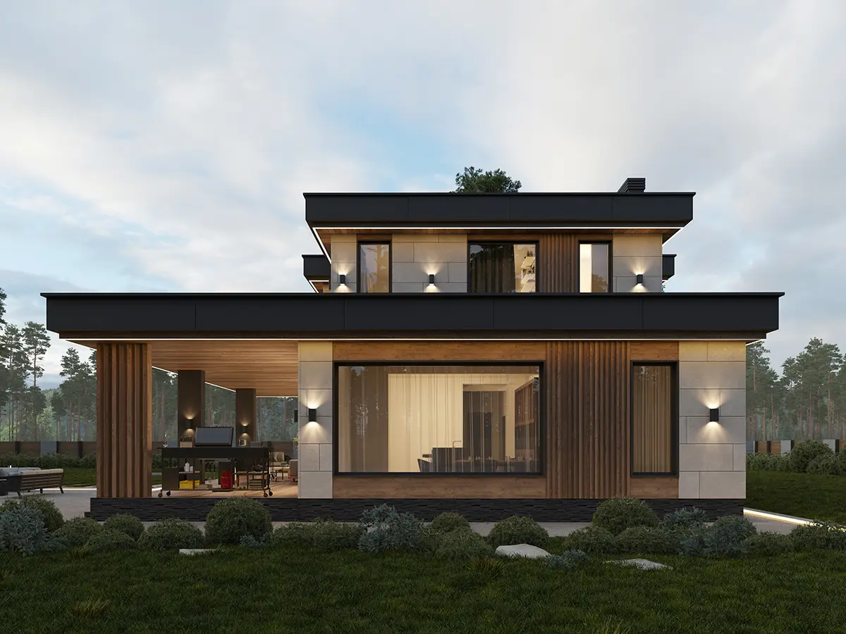 Divstāvu mājas projekts 228 m²: 4 Guļamistabas, Darba istaba, 3 Vannasistabas, Atvērta virtuve, bez Garāžas