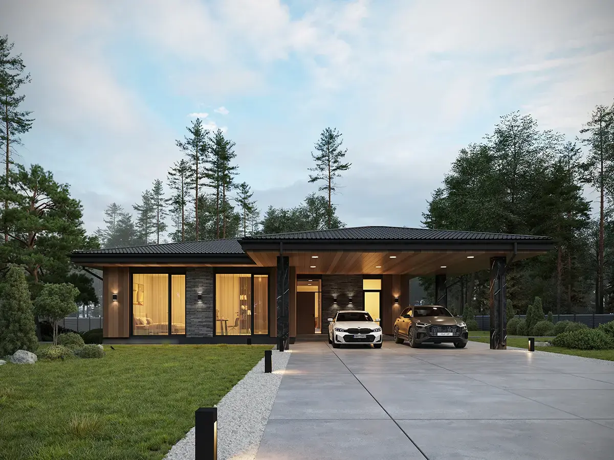 Vienstāva mājas projekts 160 m²: 3 Guļamistabas, 3 Vannasistabas, Atvērta virtuve, bez Garāžas