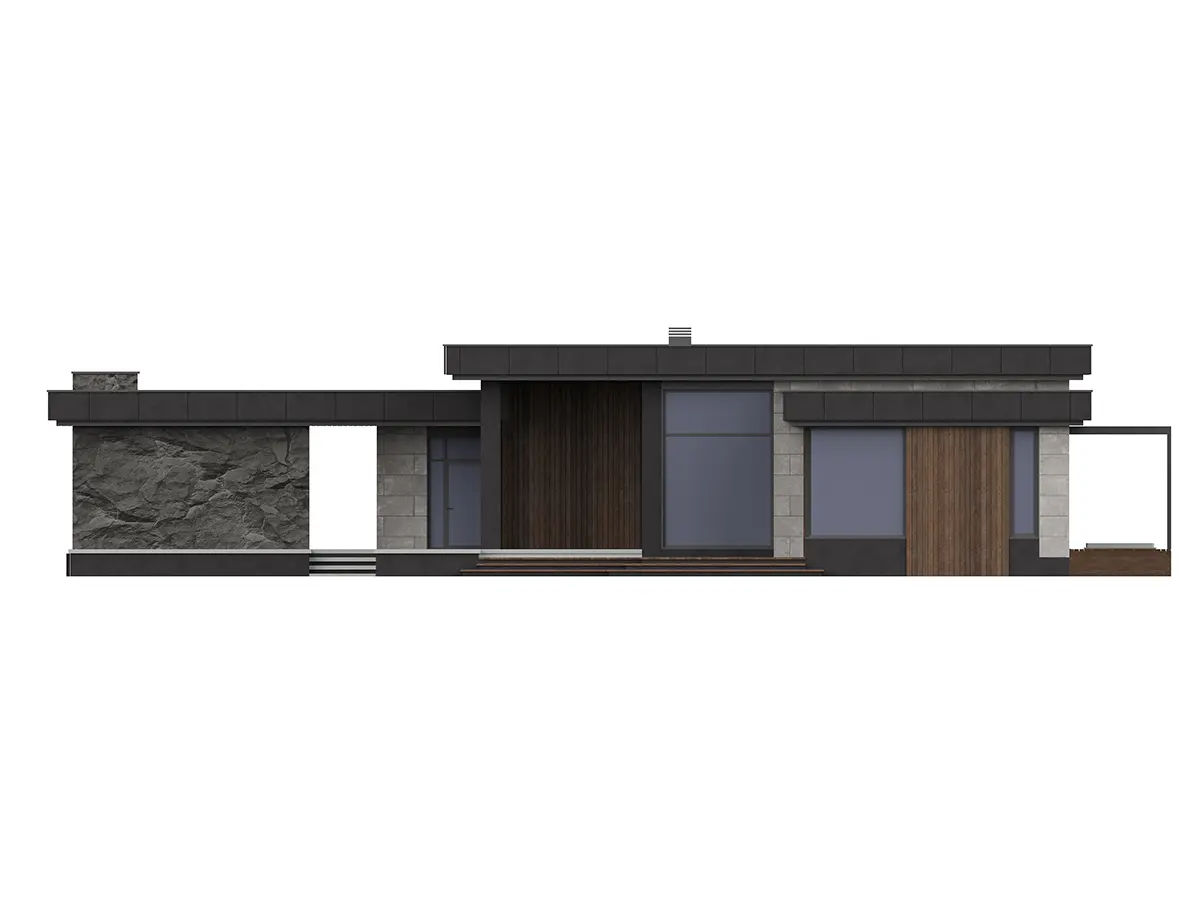 Vienstāva mājas projekts 206 m²: 2 Guļamistabas, Darba istaba, 3 Vannasistabas, Atvērta virtuve, bez Garāžas
