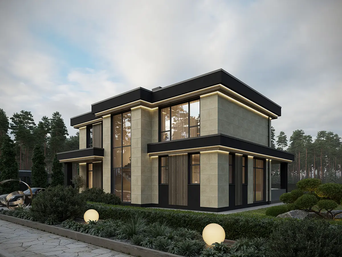 Divstāvu mājas projekts 183 m²: 3 Guļamistabas, Darba istaba, 2 Vannasistabas, Atvērta virtuve, bez Garāžas