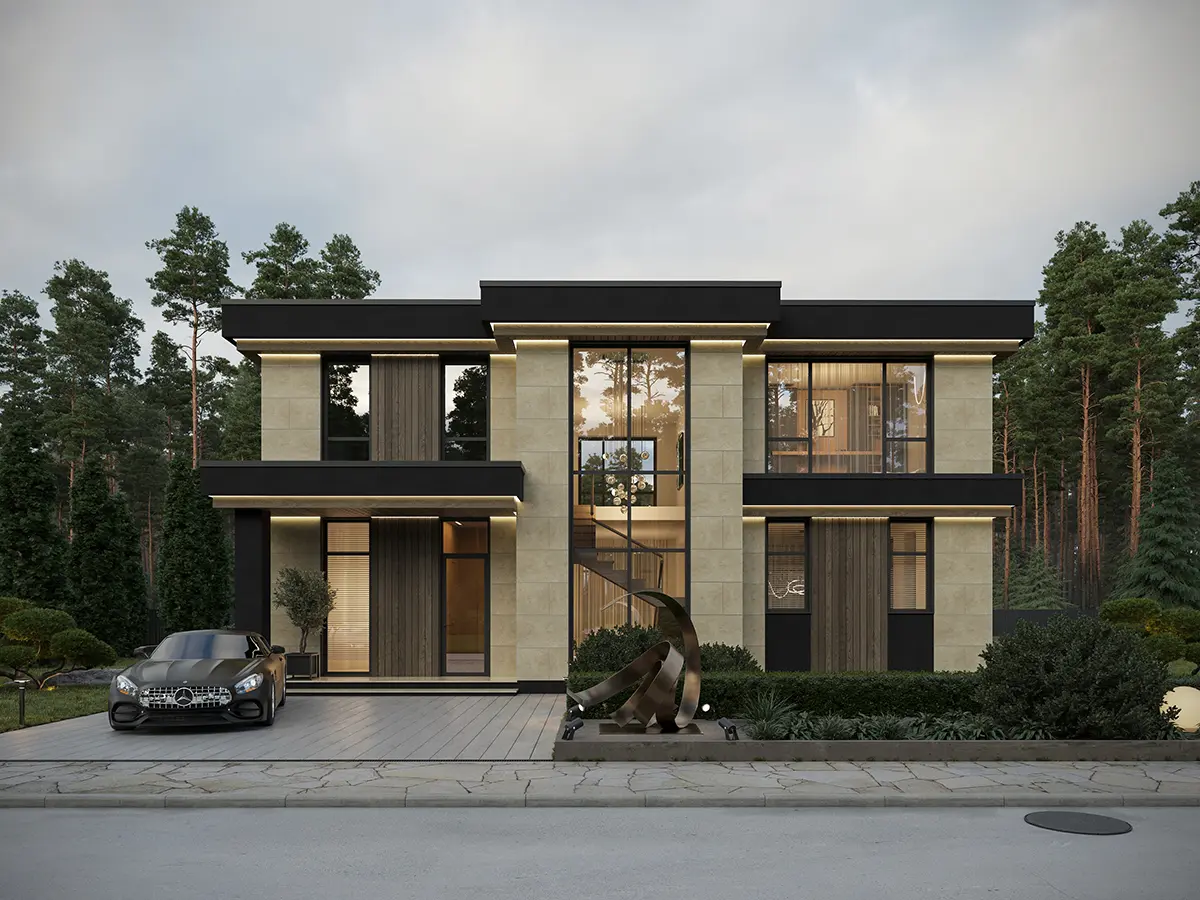 Divstāvu mājas projekts 183 m²: 3 Guļamistabas, Darba istaba, 2 Vannasistabas, Atvērta virtuve, bez Garāžas