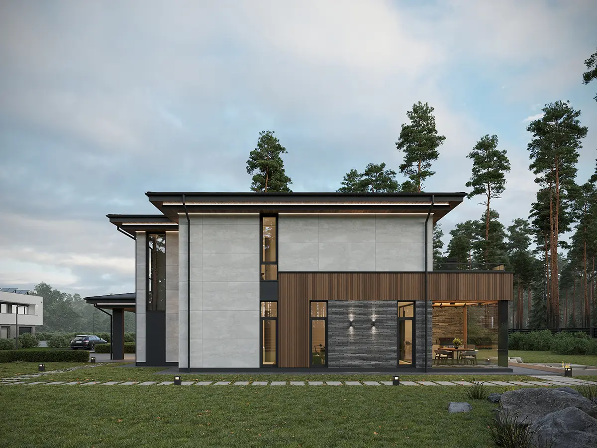 Divstāvu mājas projekts 201 m²: 4 Guļamistabas, 3 Vannasistabas, Atvērta virtuve, bez Garāžas