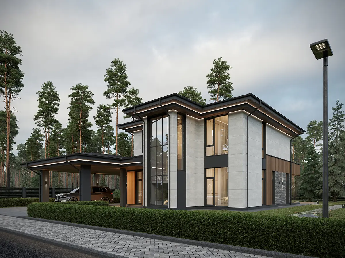 Divstāvu mājas projekts 201 m²: 4 Guļamistabas, 3 Vannasistabas, Atvērta virtuve, bez Garāžas