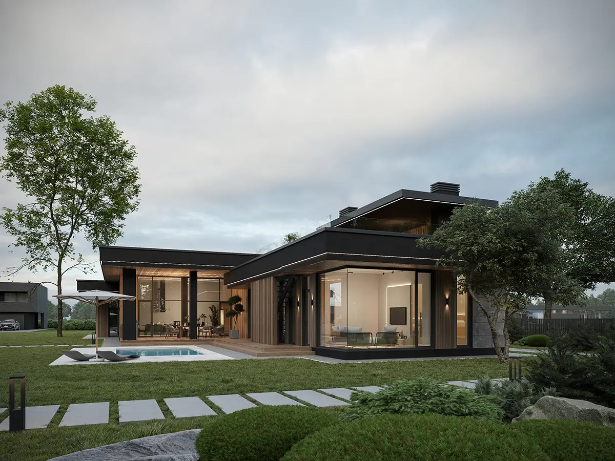 Vienstāva mājas projekts 247 m²: 4 Guļamistabas, 4 Vannasistabas, Atvērta virtuve, bez Garāžas