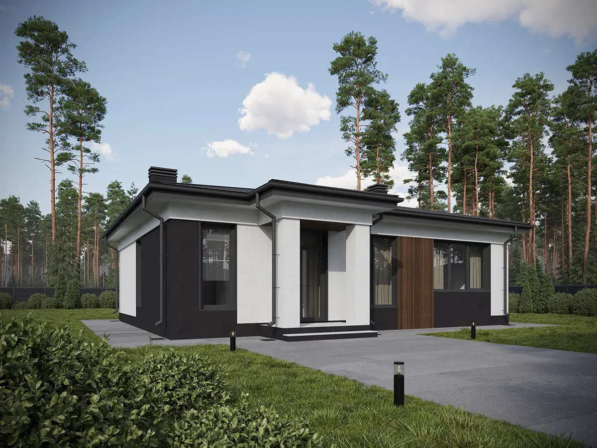 Vienstāva mājas projekts 96 m²: 3 Guļamistabas, 1 Vannasistabas, Atvērta virtuve, bez Garāžas