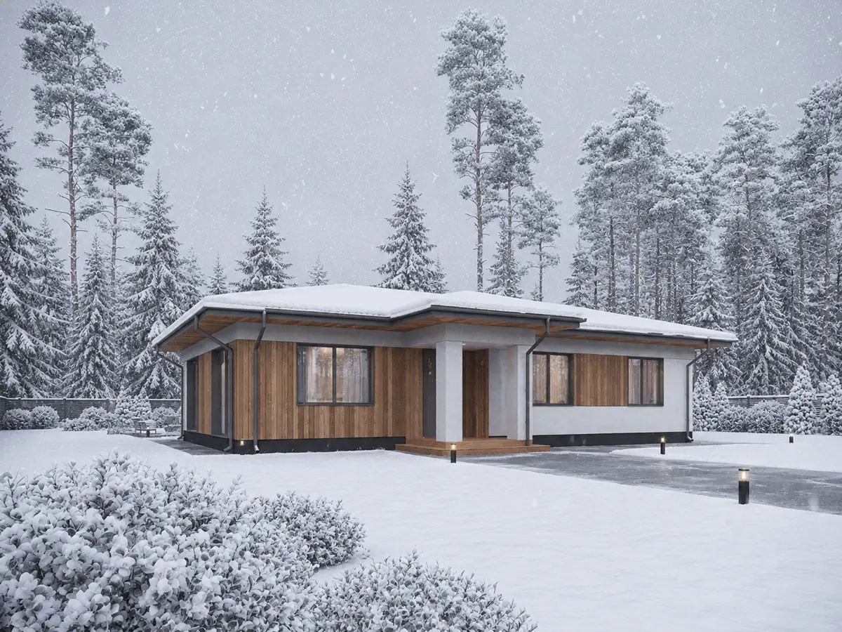Vienstāva mājas projekts 97 m²: 3 Guļamistabas, 2 Vannasistabas, Atvērta virtuve, bez Garāžas