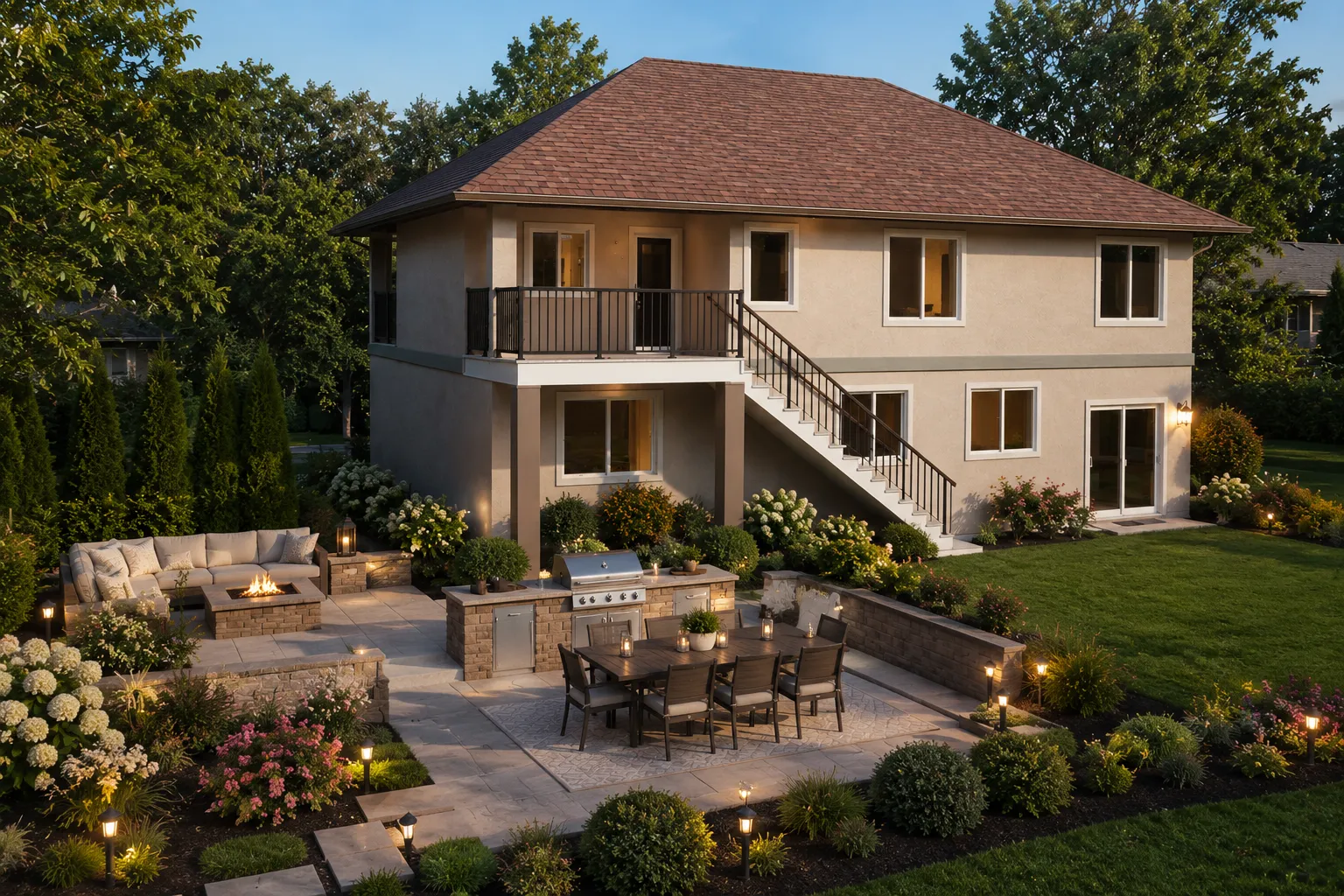 Divstāvu mājas projekts 292 m²: 5 Guļamistabas, Darba istaba, 4 Vannasistabas, Atvērta virtuve, Garāža