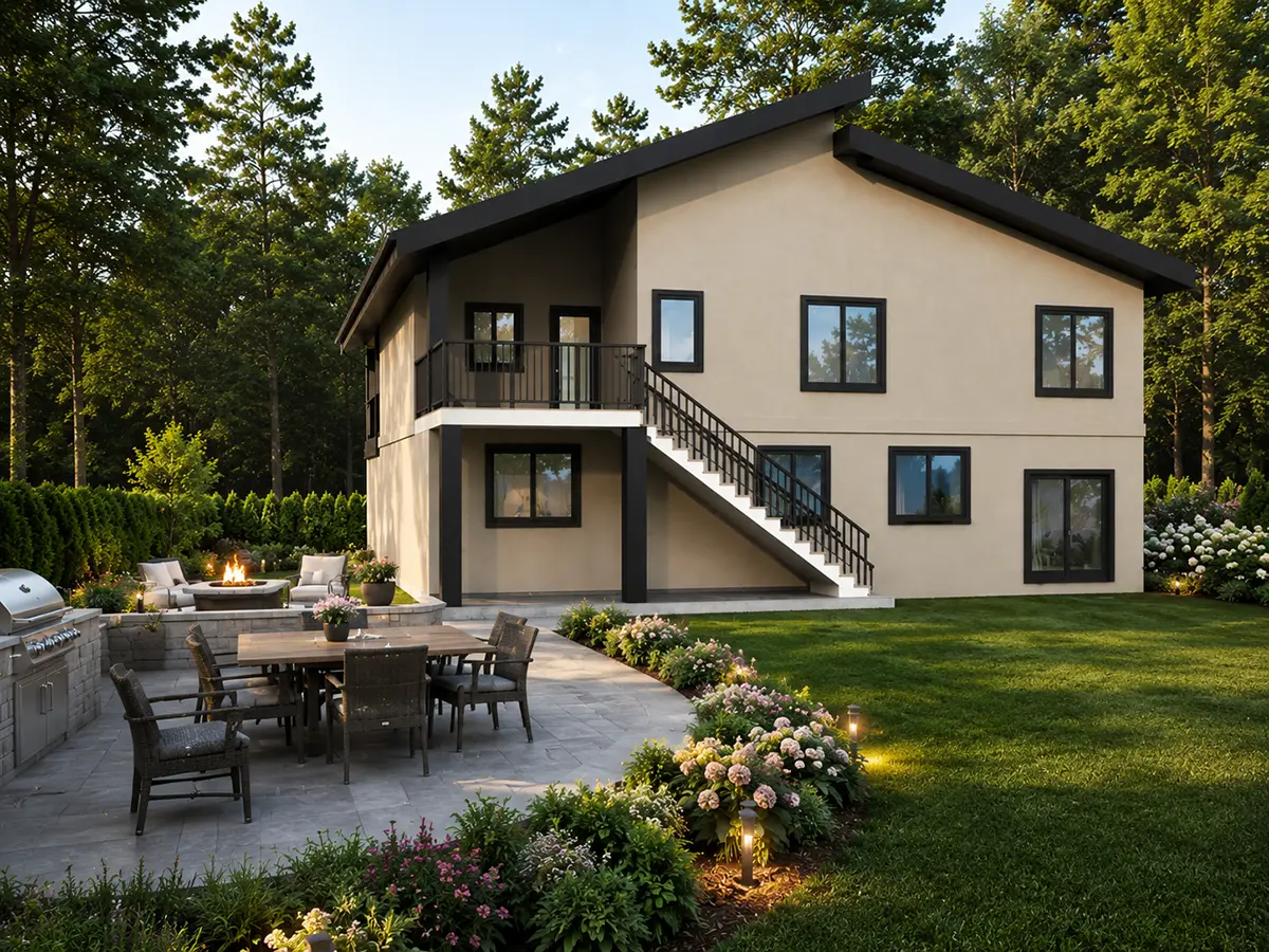 Divstāvu mājas projekts 303 m²: 5 Guļamistabas, Darba istaba, 4 Vannasistabas, Atvērta virtuve, Garāža