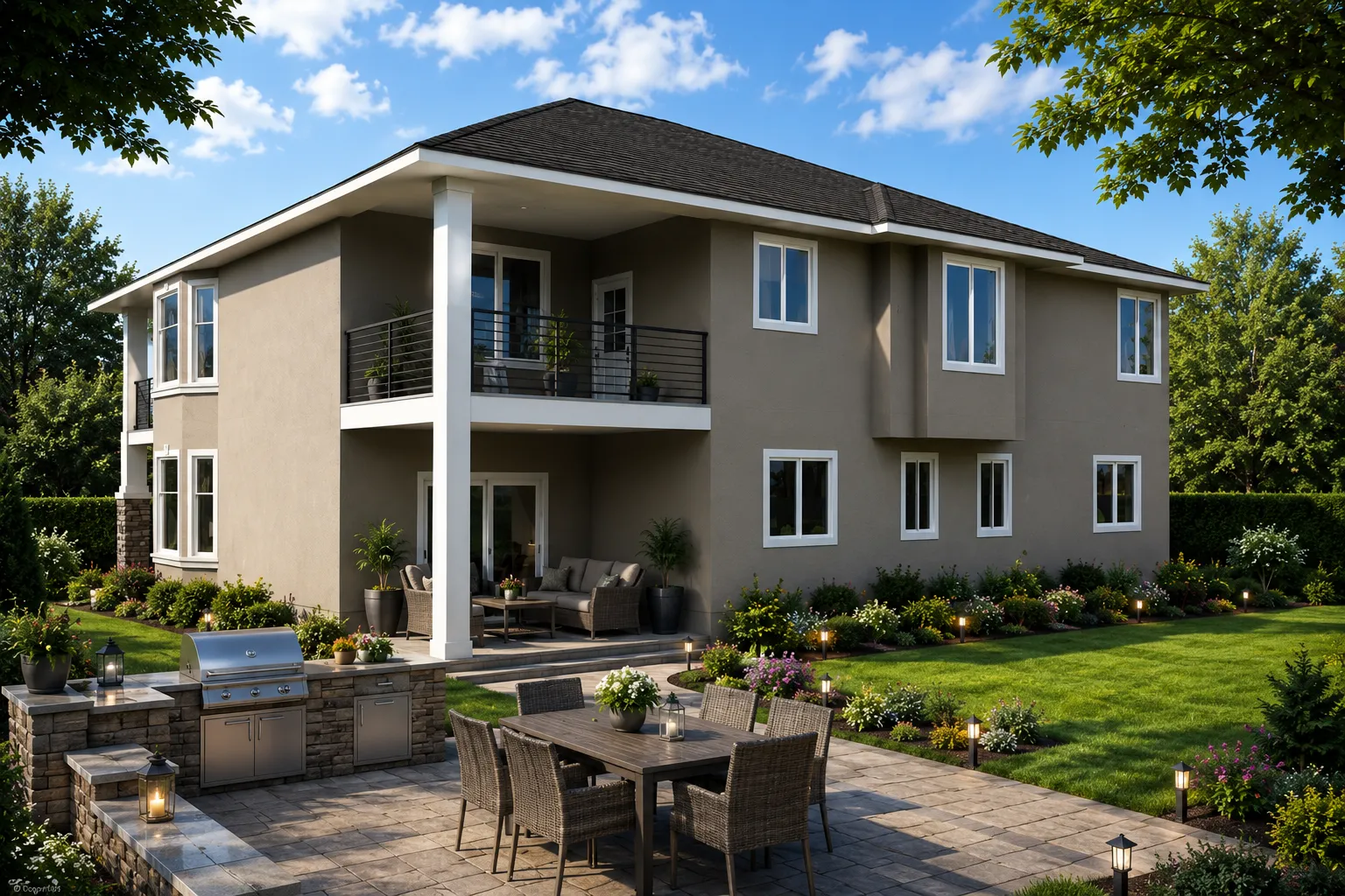 Divstāvu mājas projekts 330 m²: 4 Guļamistabas, 3 Vannasistabas, Atvērta virtuve, Garāža