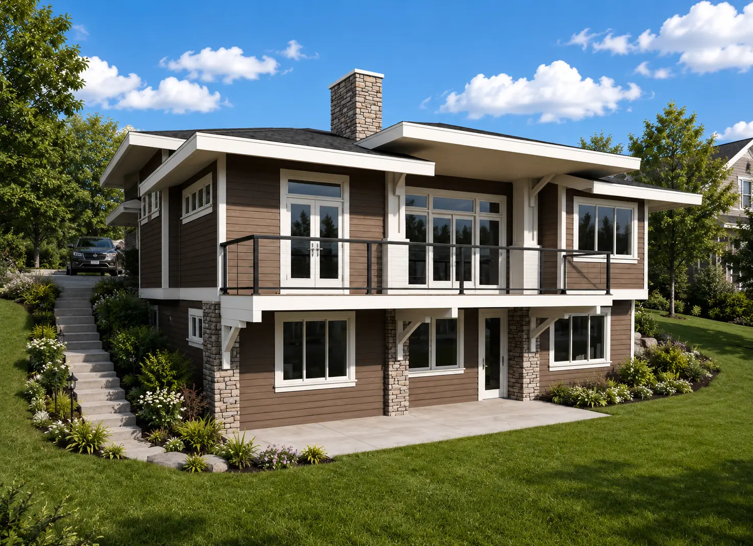 Vienstāva mājas projekts + pagrabu 304 m²: 3 Guļamistabas, Darba istaba, 3 Vannasistabas, Garāža