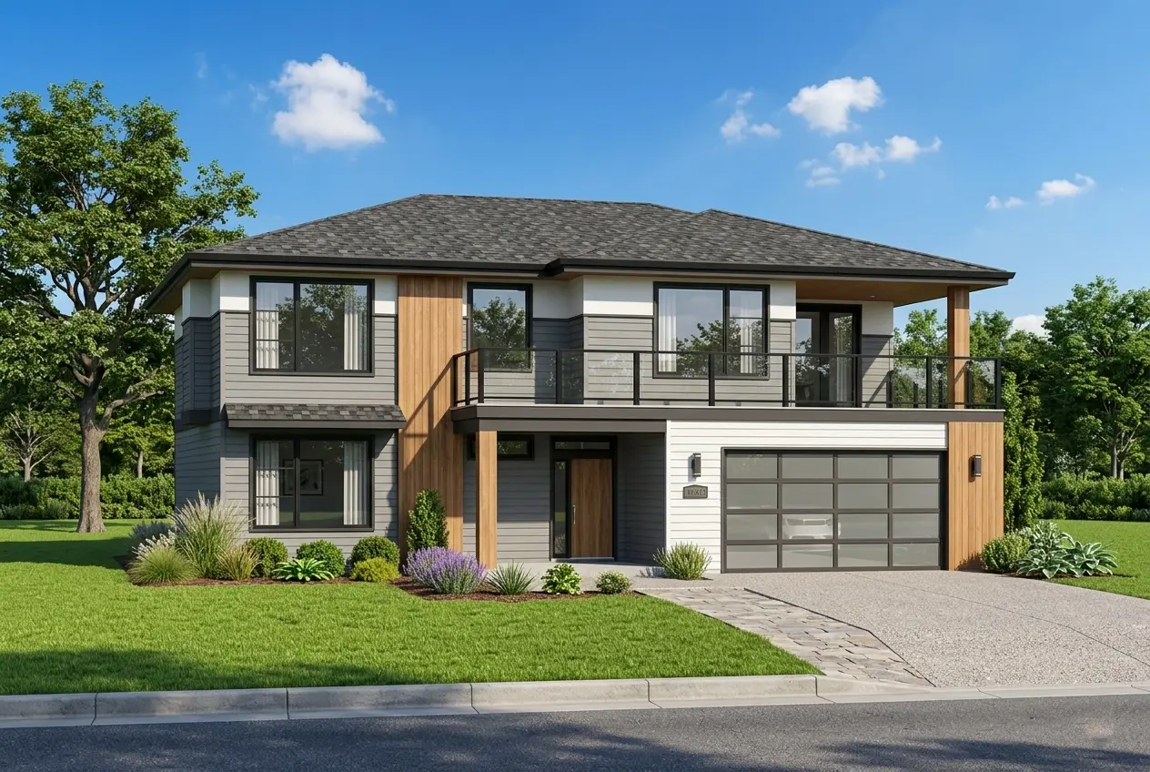 Divstāvu mājas projekts 307 m²: 5 Guļamistabas, 3 Vannasistabas, Atvērta virtuve, Garāža