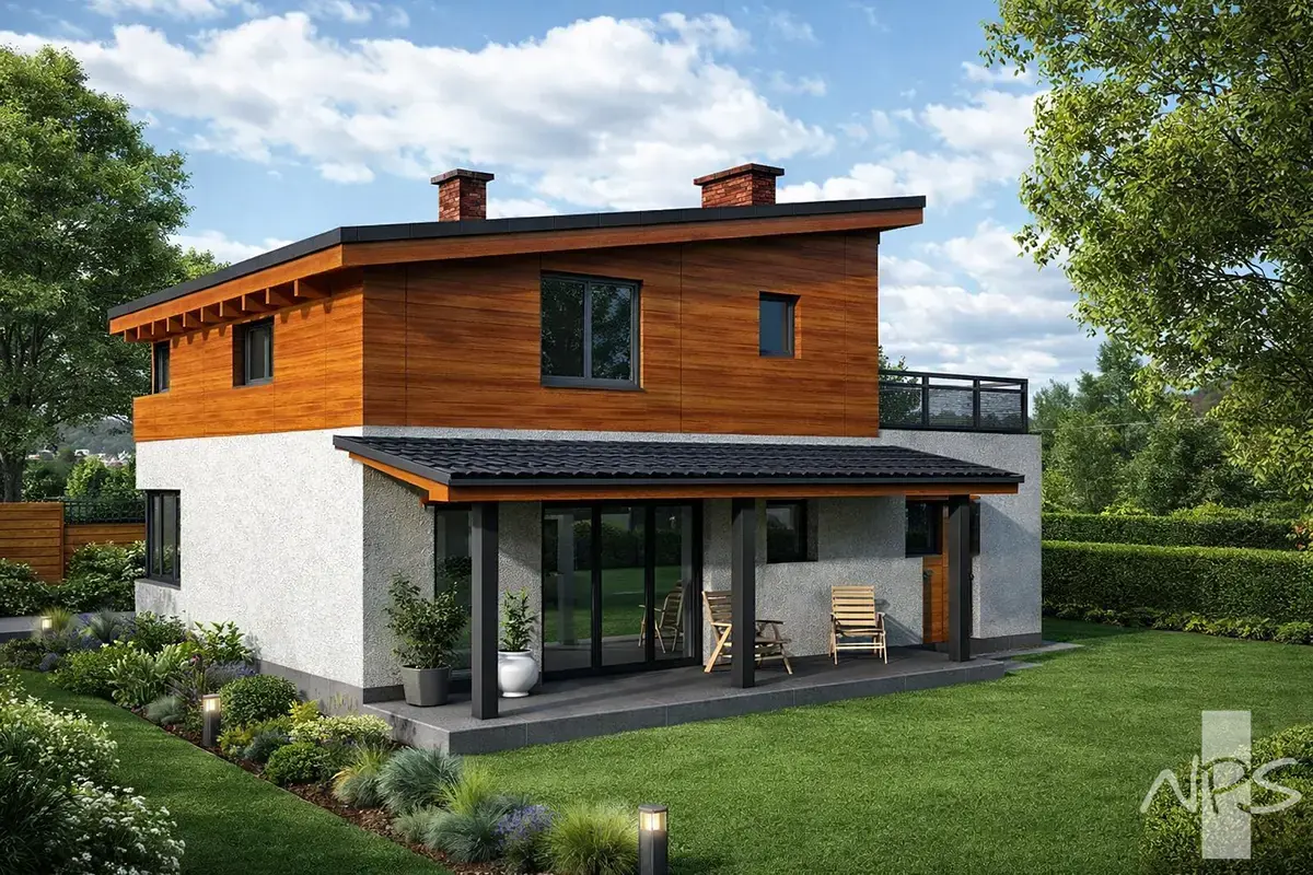 Divstāvu mājas projekts 116 m²: 2 Guļamistabas, 2 Vannasistabas, Garāža