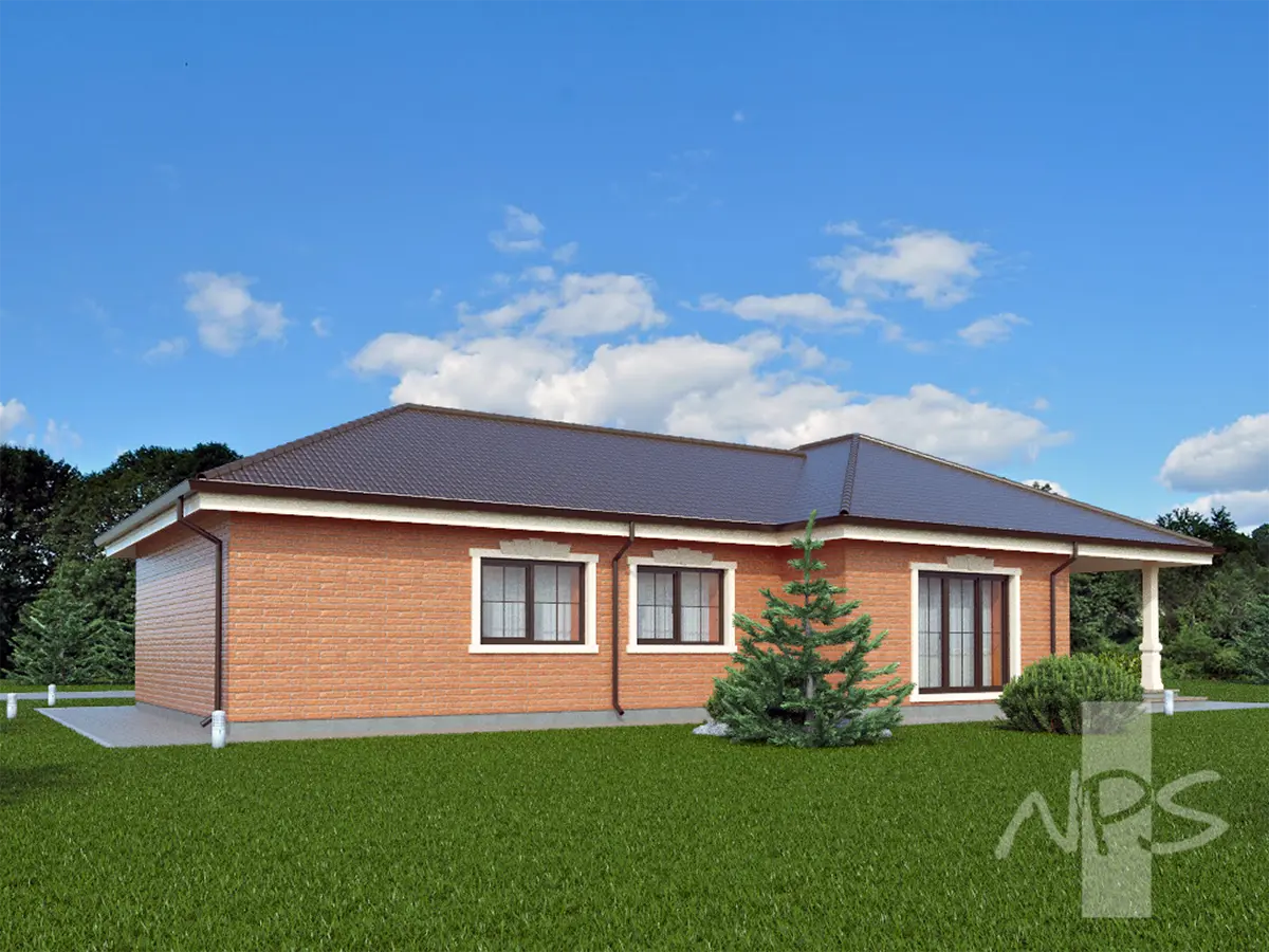 Vienstāva mājas projekts 143 m²: 3 Guļamistabas, 2 Vannasistabas, Atvērta virtuve, bez Garāžas
