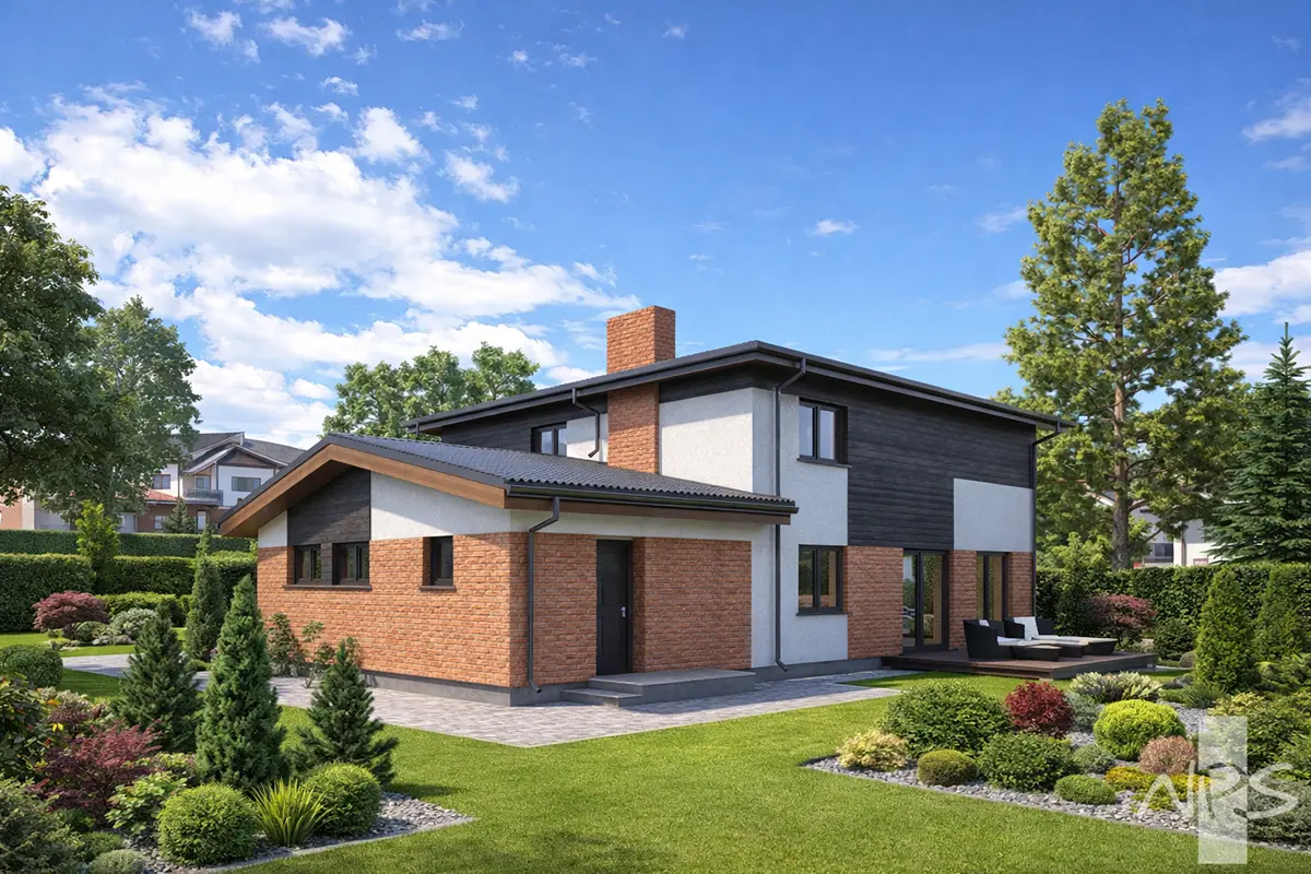 Divstāvu mājas projekts 194 m²: 3 Guļamistabas, Darba istaba, 2 Vannasistabas, Garāža