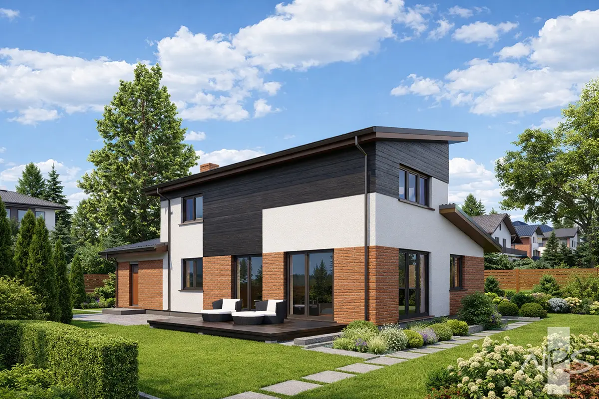 Divstāvu mājas projekts 194 m²: 3 Guļamistabas, Darba istaba, 2 Vannasistabas, Garāža