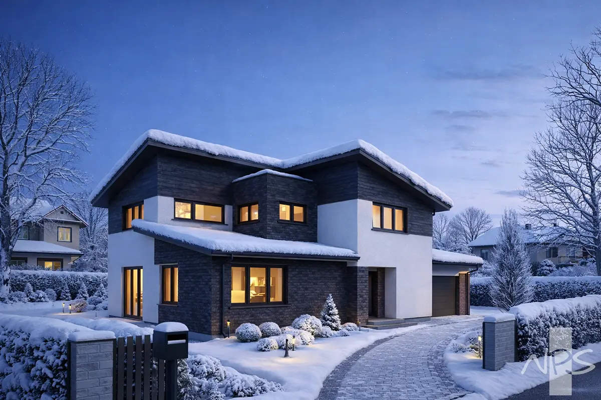 Divstāvu mājas projekts 194 m²: 3 Guļamistabas, Darba istaba, 2 Vannasistabas, Garāža