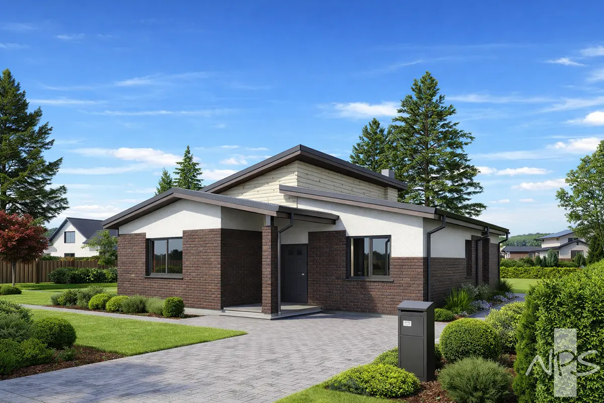 Vienstāva mājas projekts 143 m²: 3 Guļamistabas, 2 Vannasistabas, Atvērta virtuve, bez Garāžas