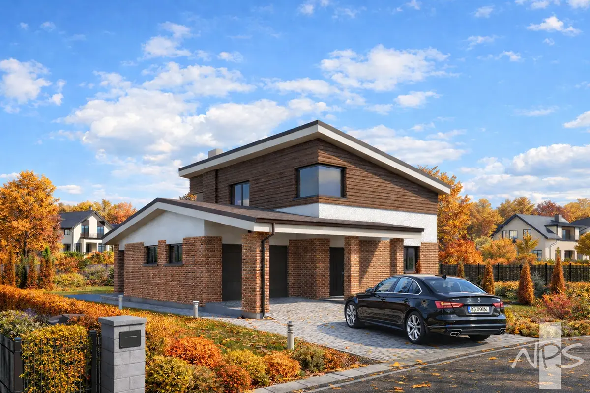 Divstāvu mājas projekts 157 m²: 3 Guļamistabas, 2 Vannasistabas, Atvērta virtuve, Garāža
