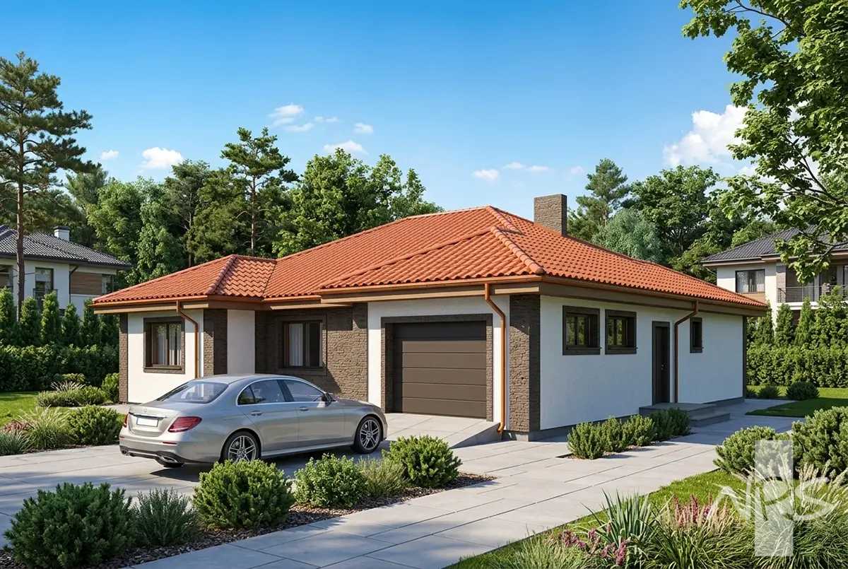 Vienstāva mājas projekts 161 m²: 3 Guļamistabas, Darba istaba, 2 Vannasistabas, Garāža