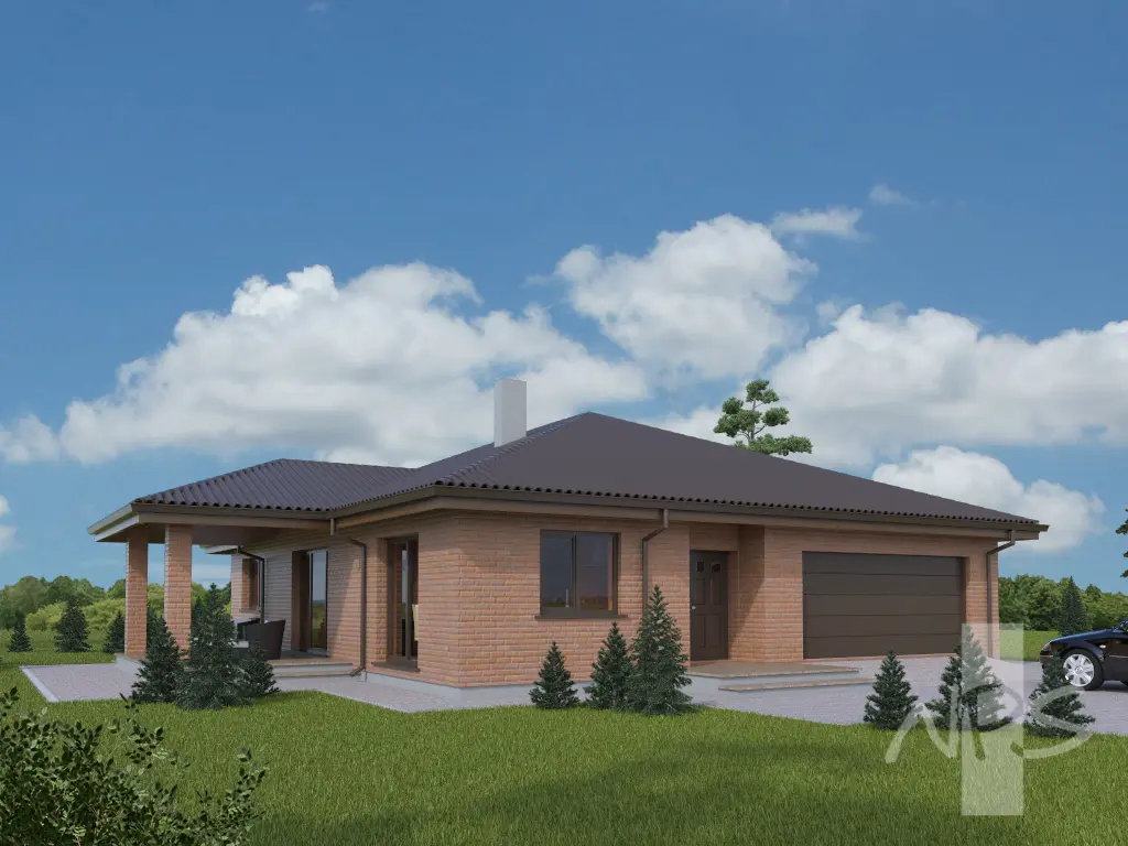 Vienstāva mājas projekts 168 m²: 3 Guļamistabas, 1 Vannasistabas, Garāža