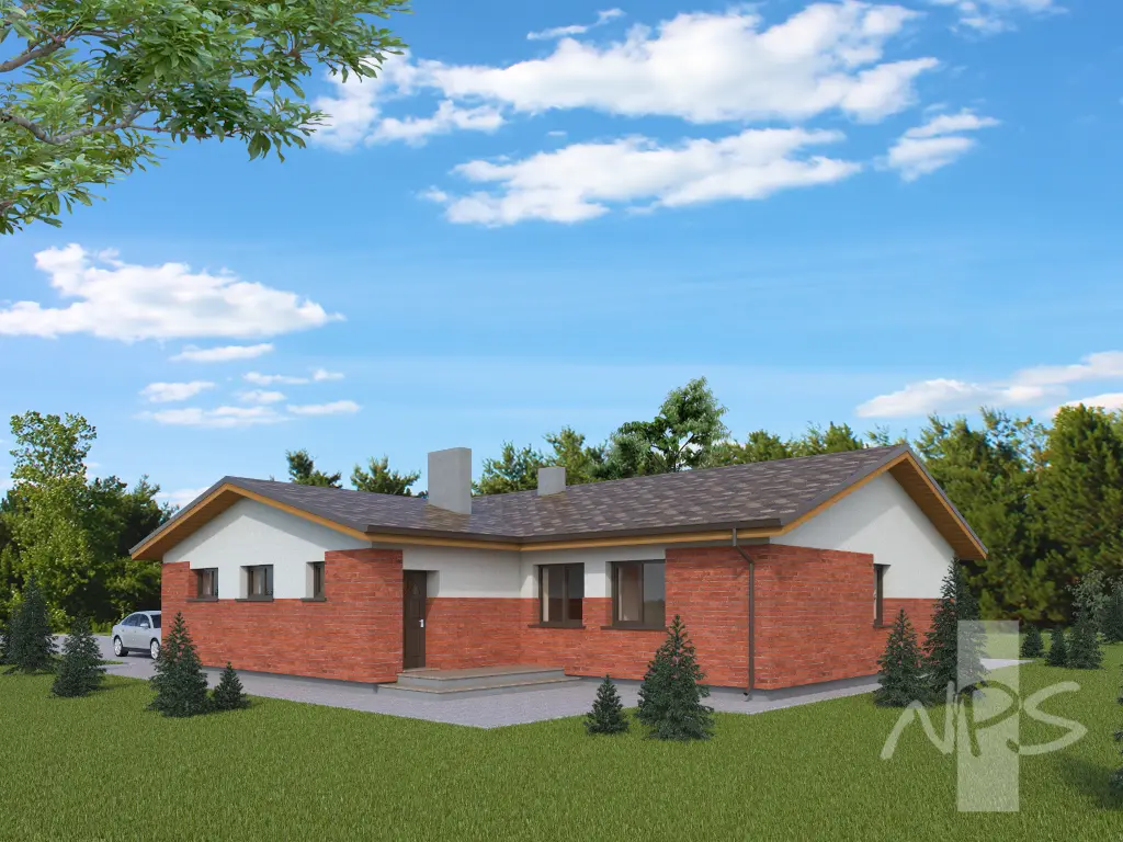 Vienstāva mājas projekts 146 m²: 3 Guļamistabas, 2 Vannasistabas, Atvērta virtuve, Garāža
