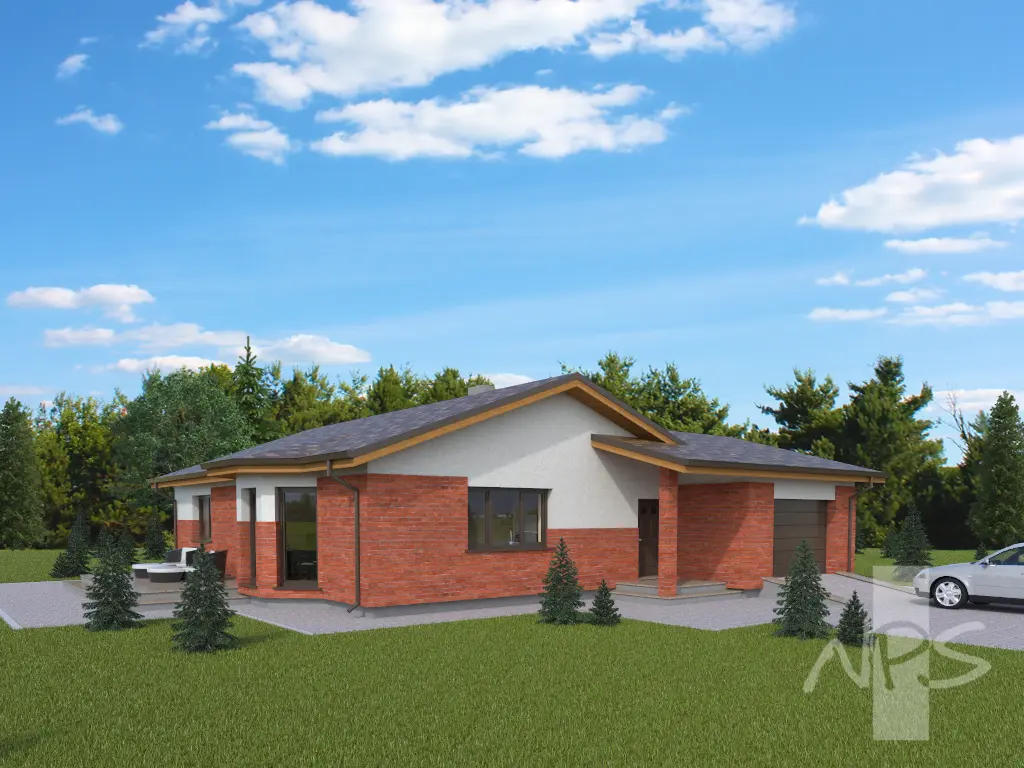 Vienstāva mājas projekts 146 m²: 3 Guļamistabas, 2 Vannasistabas, Atvērta virtuve, Garāža