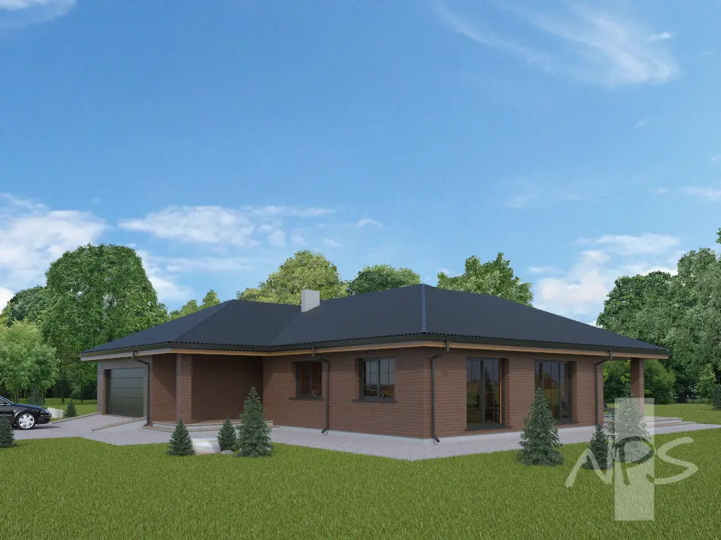 Vienstāva mājas projekts 191 m²: 3 Guļamistabas, Darba istaba, 2 Vannasistabas, Garāža