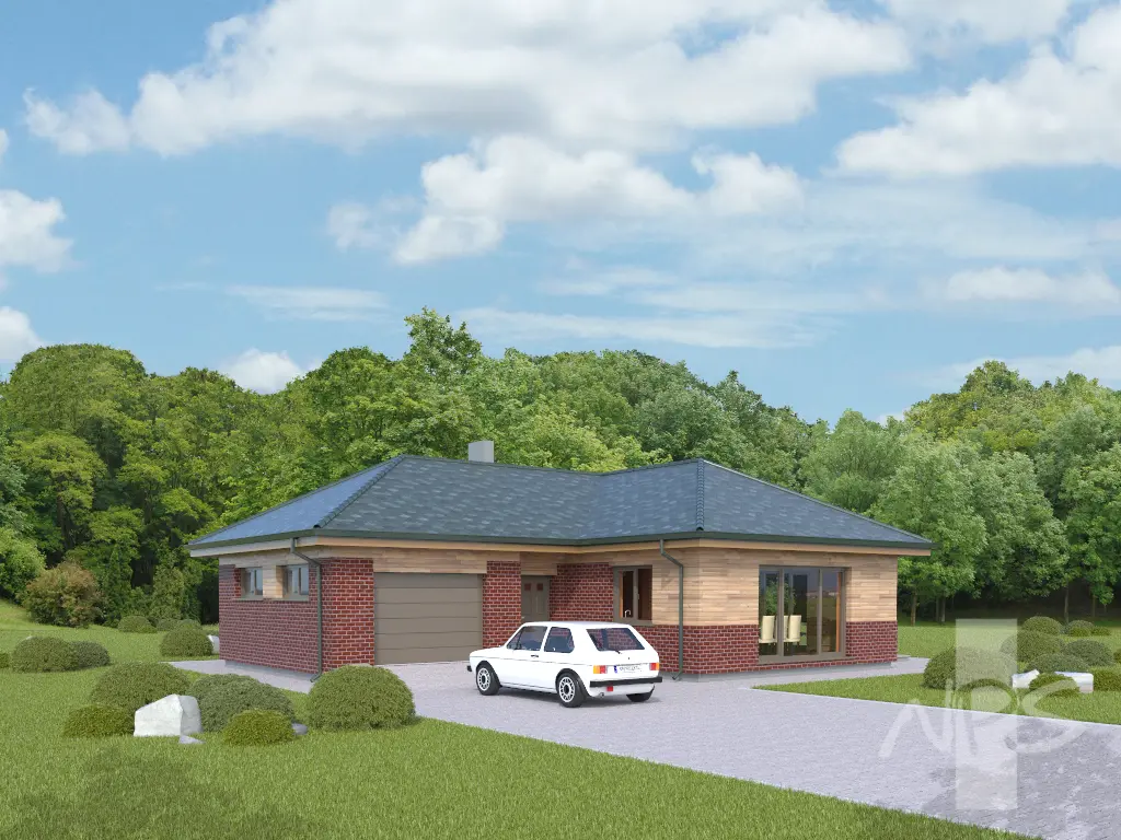 Vienstāva mājas projekts 133 m²: 3 Guļamistabas, 1 Vannasistabas, Atvērta virtuve, Garāža