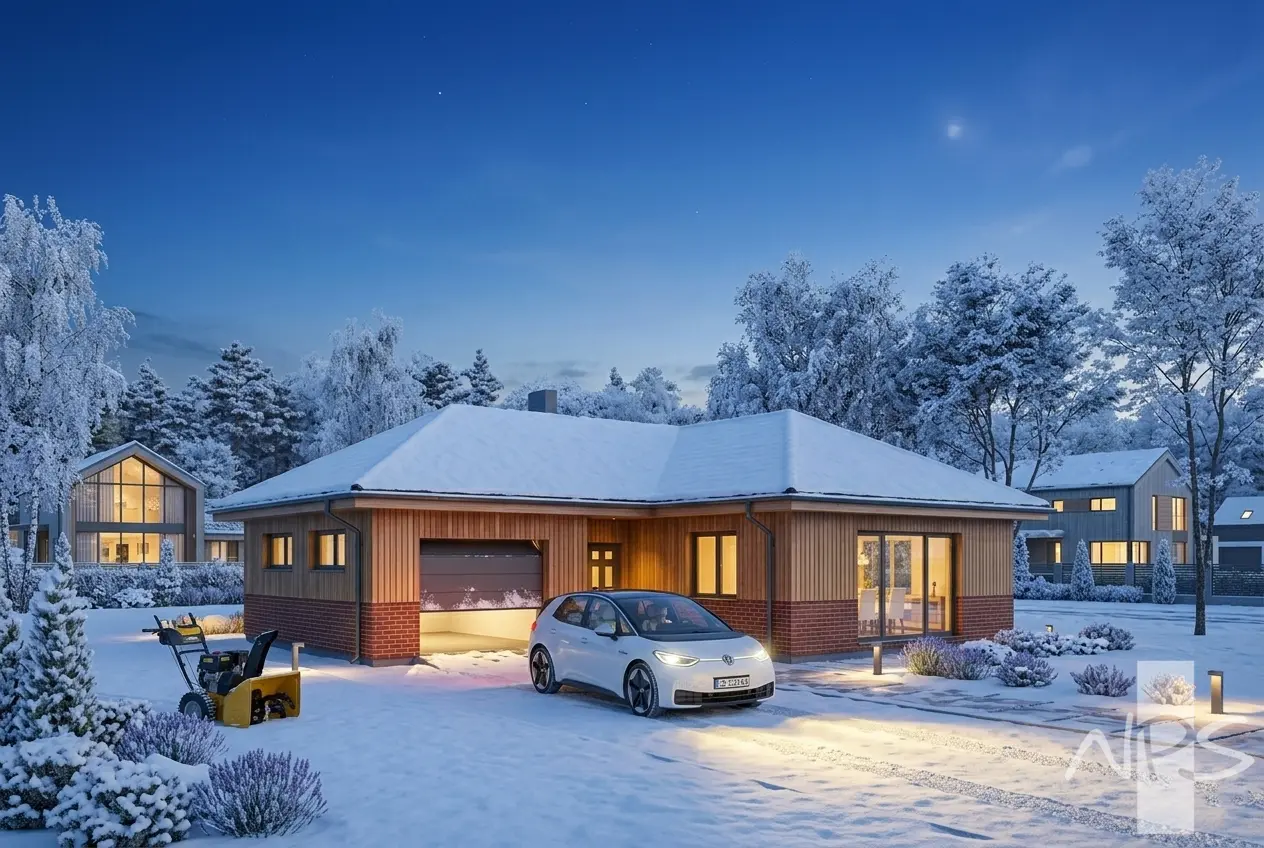 Vienstāva mājas projekts 133 m²: 3 Guļamistabas, 1 Vannasistabas, Atvērta virtuve, Garāža