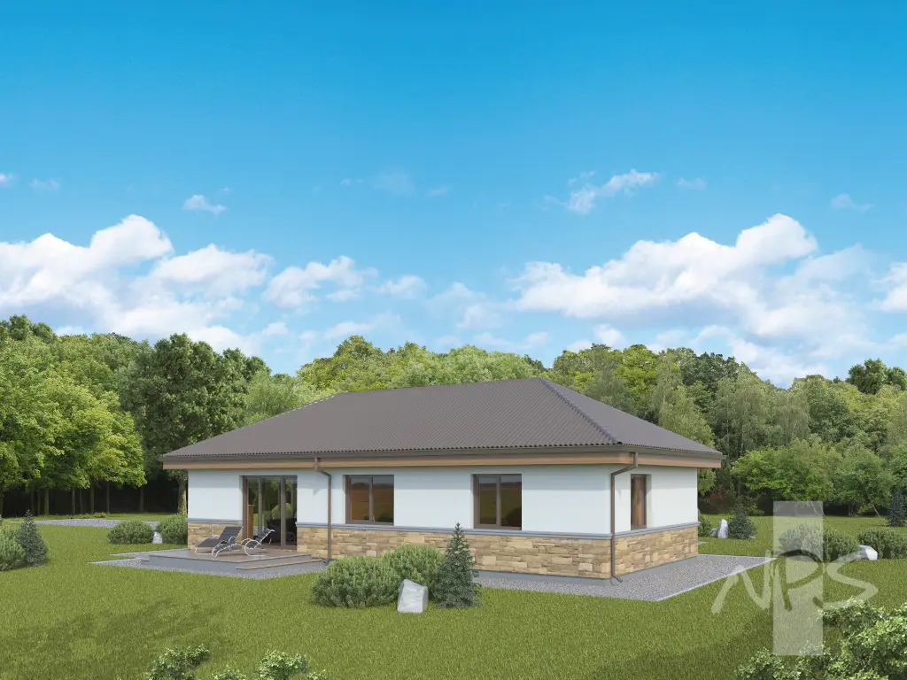 Vienstāva mājas projekts 135 m²: 3 Guļamistabas, 2 Vannasistabas, Atvērta virtuve, Garāža