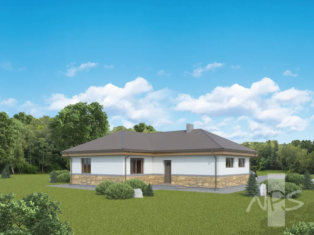 Vienstāva mājas projekts 135 m²: 3 Guļamistabas, 2 Vannasistabas, Atvērta virtuve, Garāža