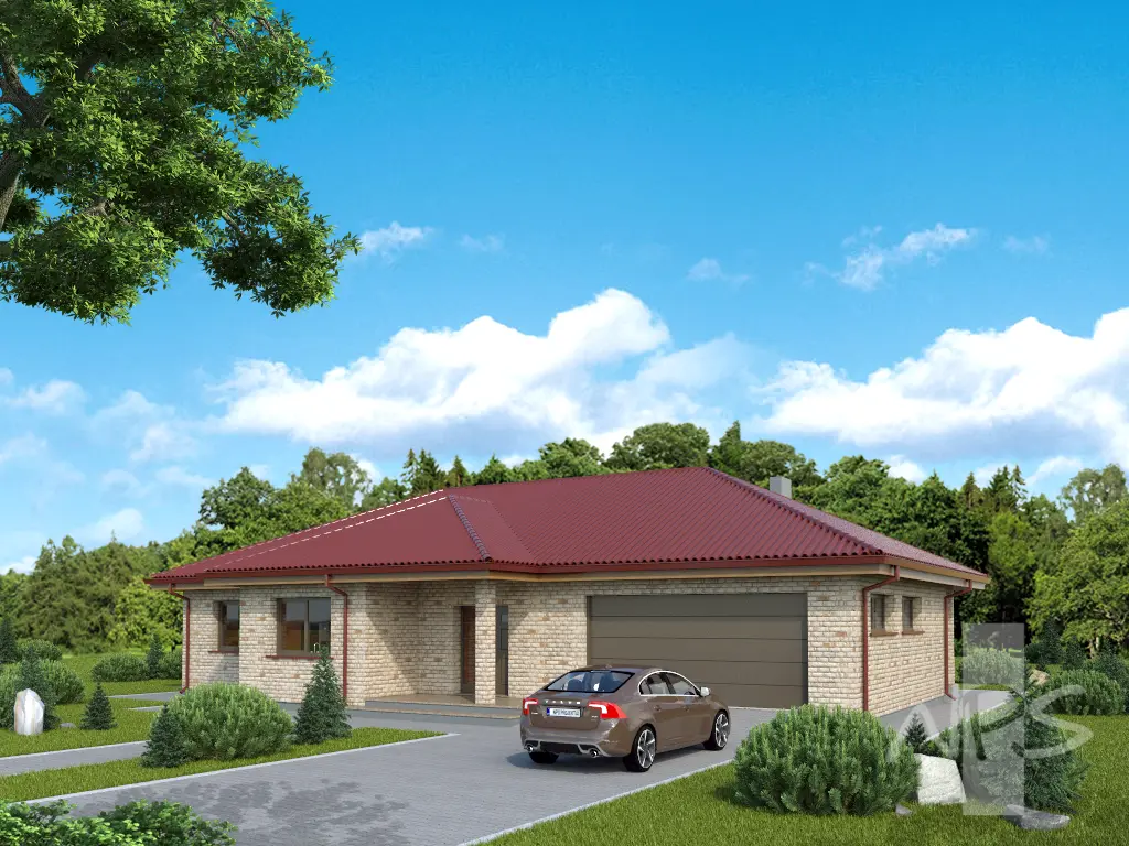 Vienstāva mājas projekts 213 m²: 2 Guļamistabas, Darba istaba, 2 Vannasistabas, Garāža