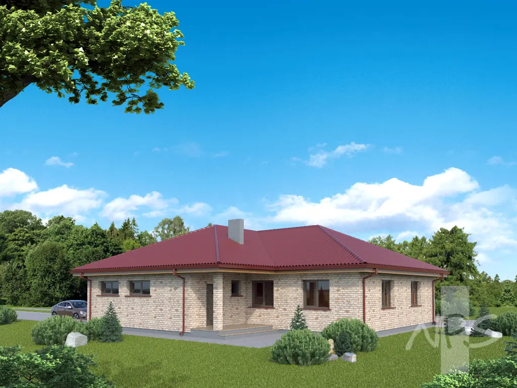 Vienstāva mājas projekts 213 m²: 2 Guļamistabas, Darba istaba, 2 Vannasistabas, Garāža