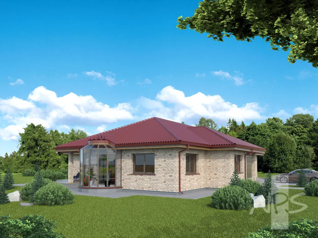Vienstāva mājas projekts 213 m²: 2 Guļamistabas, Darba istaba, 2 Vannasistabas, Garāža