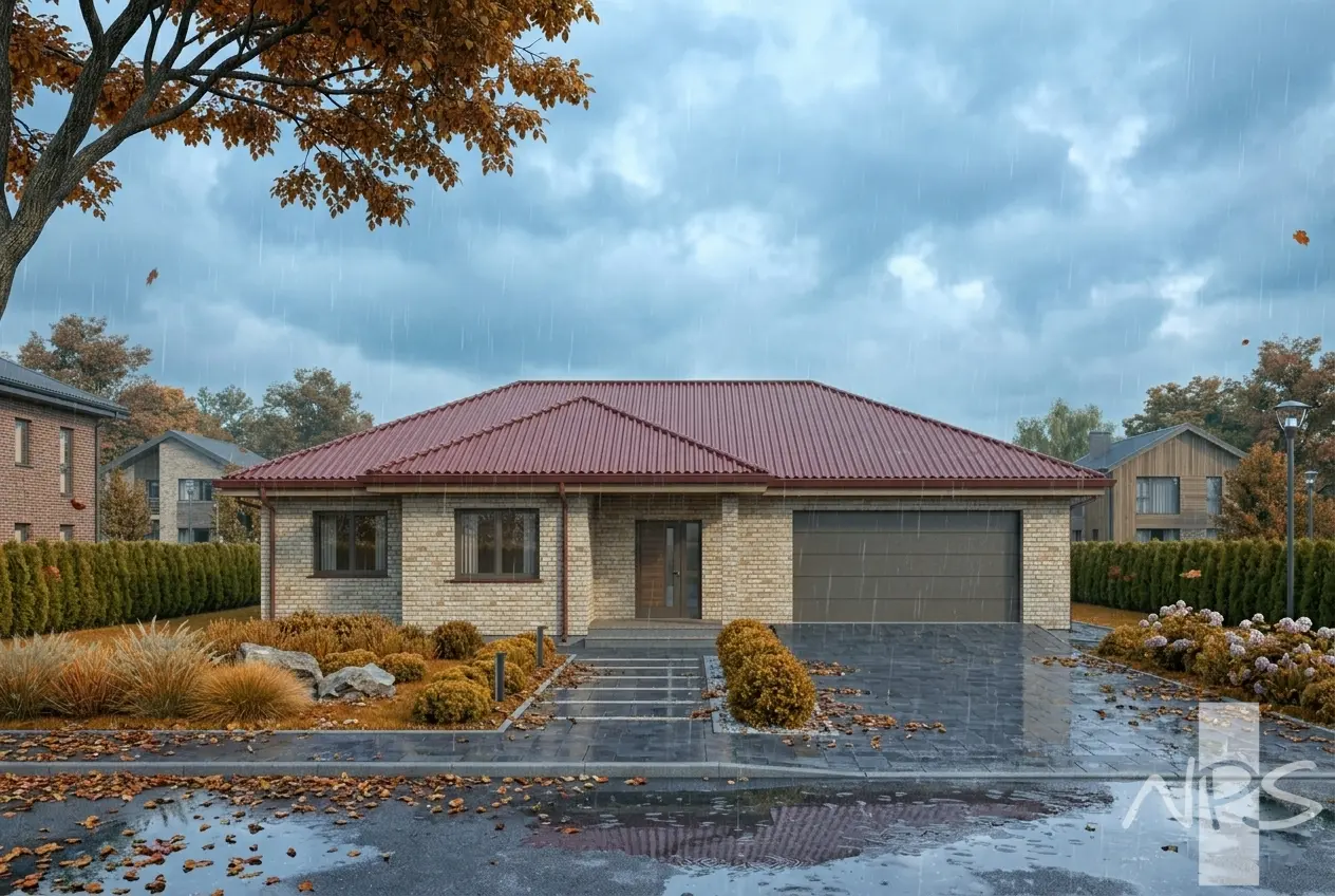 Vienstāva mājas projekts 213 m²: 2 Guļamistabas, Darba istaba, 2 Vannasistabas, Garāža