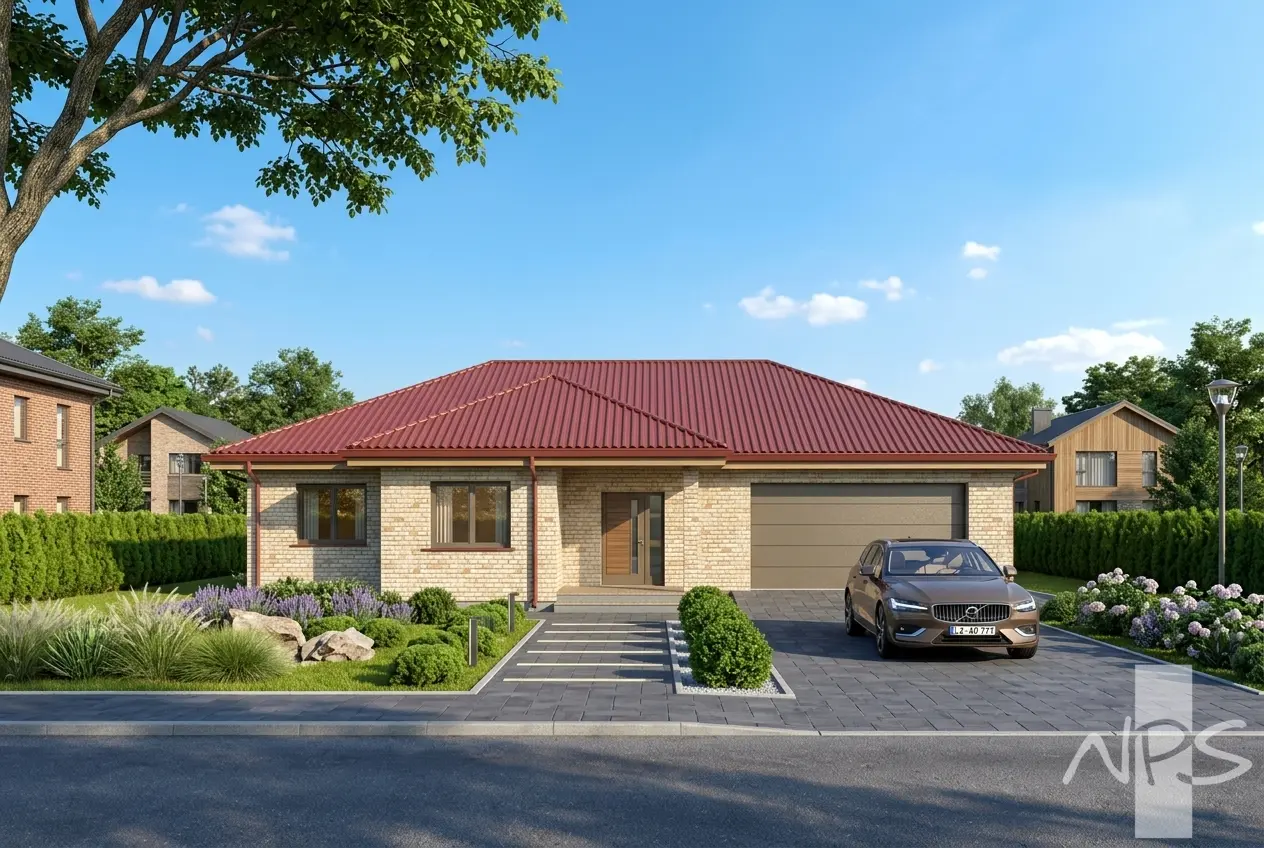 Vienstāva mājas projekts 213 m²: 2 Guļamistabas, Darba istaba, 2 Vannasistabas, Garāža