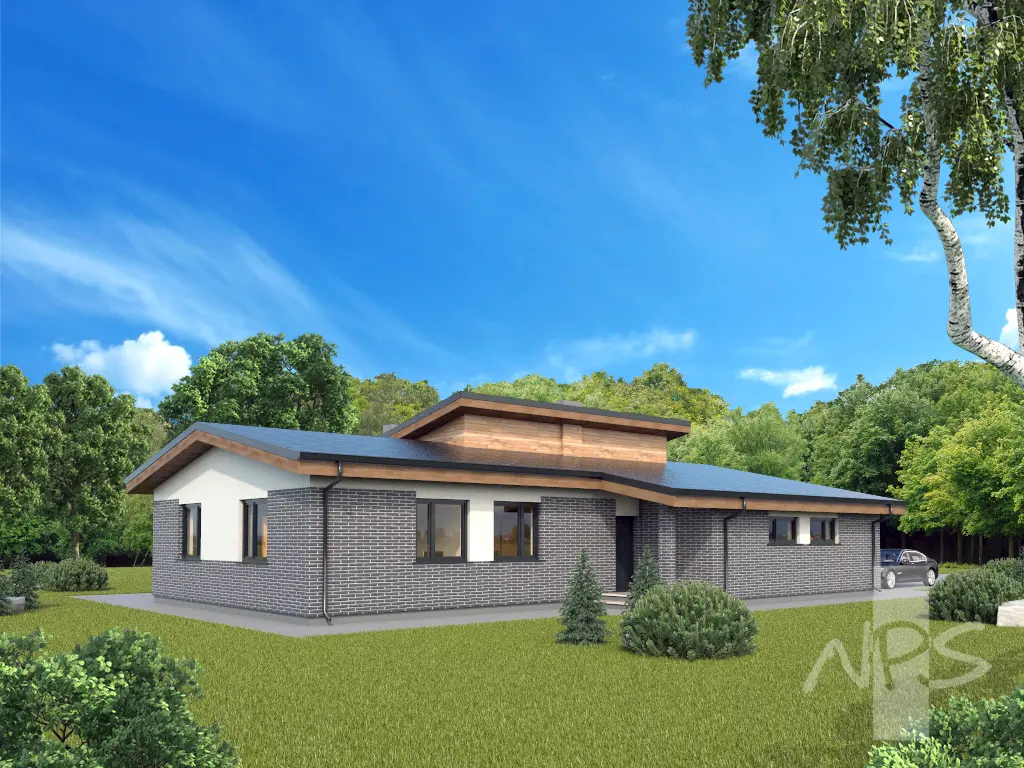 Vienstāva mājas projekts 173 m²: 3 Guļamistabas, 2 Vannasistabas, Atvērta virtuve, Garāža