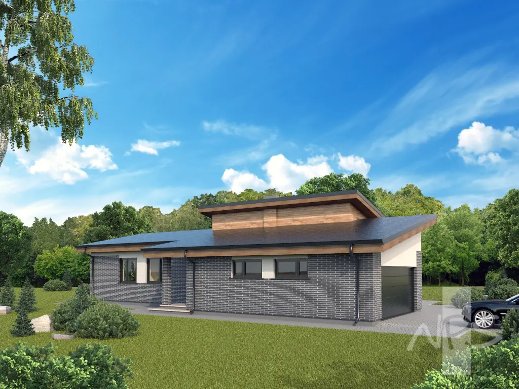 Vienstāva mājas projekts 173 m²: 3 Guļamistabas, 2 Vannasistabas, Atvērta virtuve, Garāža