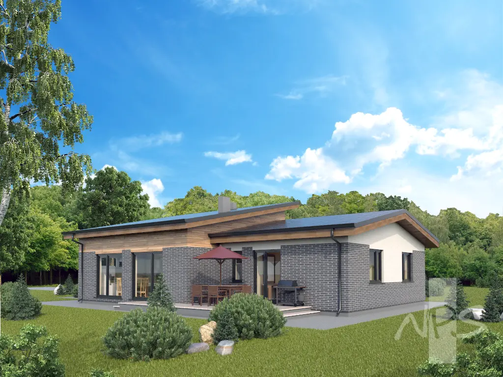 Vienstāva mājas projekts 173 m²: 3 Guļamistabas, 2 Vannasistabas, Atvērta virtuve, Garāža