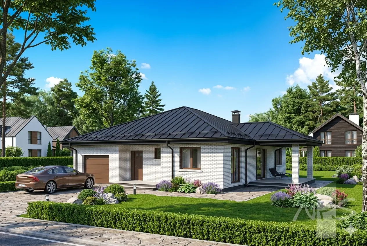 Vienstāva mājas projekts 167 m²: 3 Guļamistabas, 2 Vannasistabas, Garāža