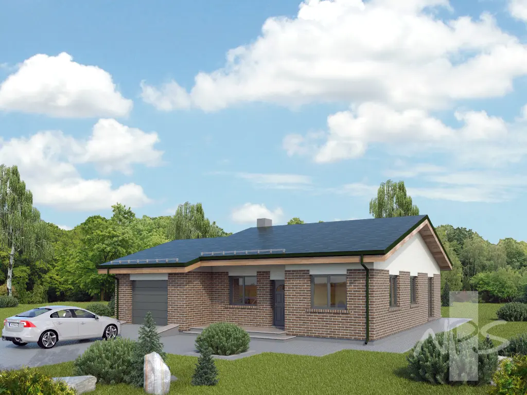 Vienstāva mājas projekts 120 m²: 2 Guļamistabas, Darba istaba, 1 Vannasistabas, Garāža