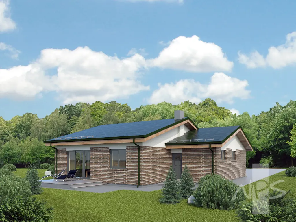 Vienstāva mājas projekts 120 m²: 2 Guļamistabas, Darba istaba, 1 Vannasistabas, Garāža