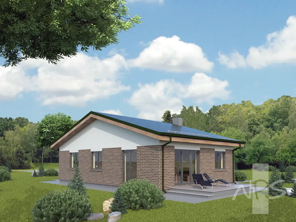Vienstāva mājas projekts 120 m²: 2 Guļamistabas, Darba istaba, 1 Vannasistabas, Garāža