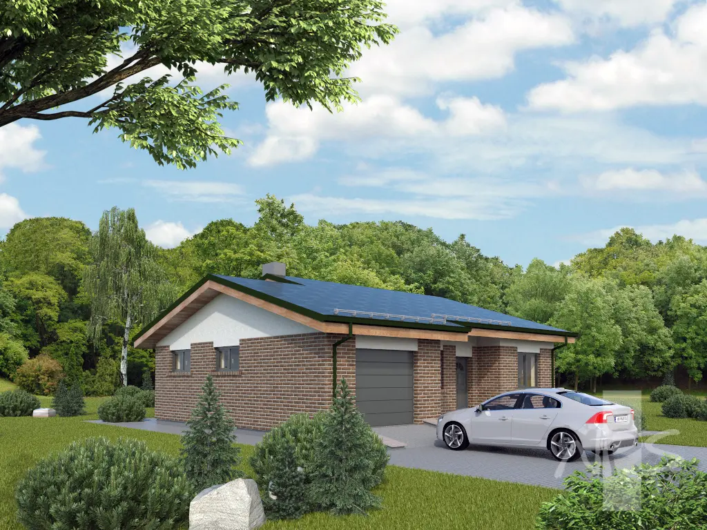 Vienstāva mājas projekts 120 m²: 2 Guļamistabas, Darba istaba, 1 Vannasistabas, Garāža