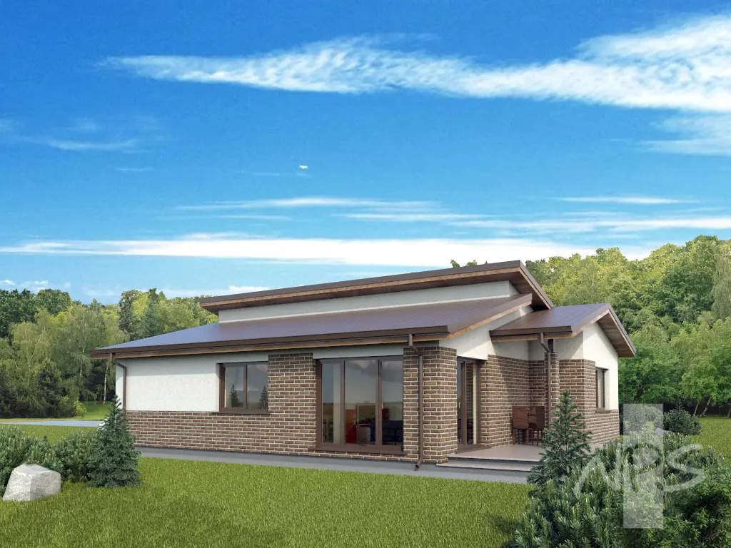 Vienstāva mājas projekts 112 m²: 3 Guļamistabas, 1 Vannasistabas, bez Garāžas