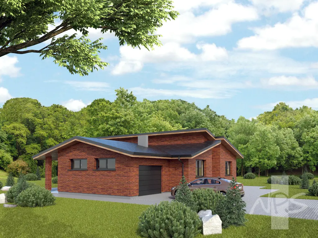 Vienstāva mājas projekts 157 m²: 3 Guļamistabas, 1 Vannasistabas, Atvērta virtuve, Garāža