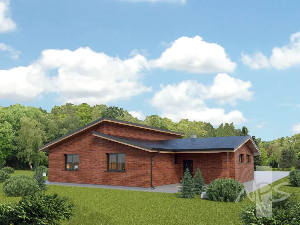 Vienstāva mājas projekts 157 m²: 3 Guļamistabas, 1 Vannasistabas, Atvērta virtuve, Garāža