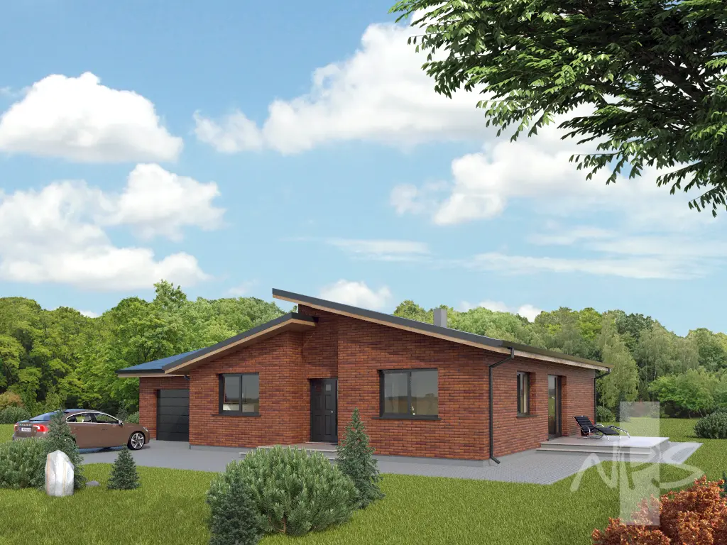 Vienstāva mājas projekts 157 m²: 3 Guļamistabas, 1 Vannasistabas, Atvērta virtuve, Garāža